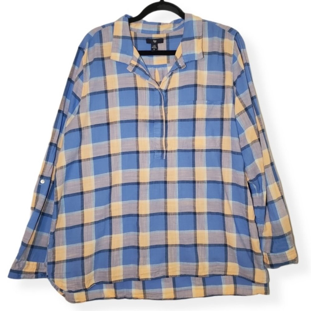 GAP Ladies Plaid Popover Button Front Cotton Shirt
